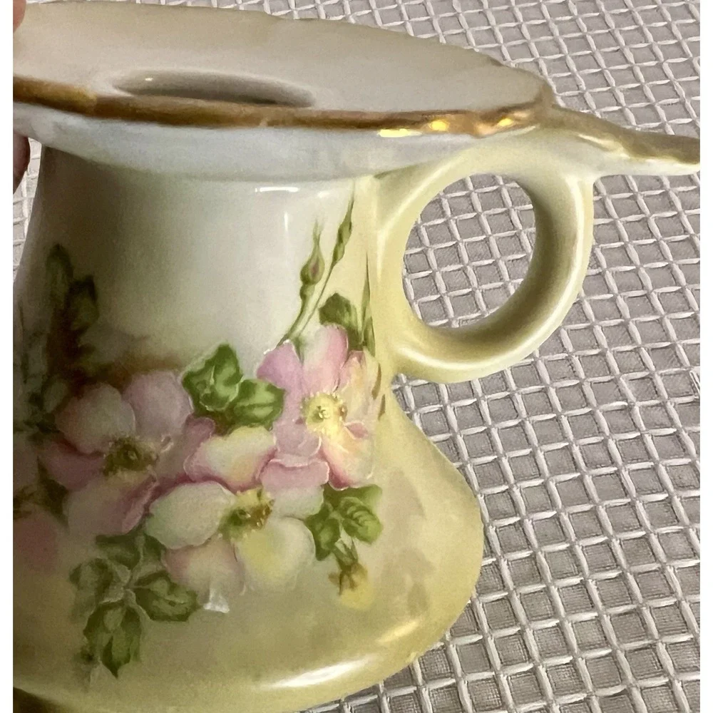 Vtg Nippon Hand Painted Porcelain Floral Candlesticks Pair Light Green Pink Gold